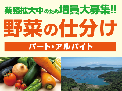 50名程のスタッフが活躍中!現在、業務拡大中のため増員大募集!! <野菜の仕分け(パート・アルバイト)>