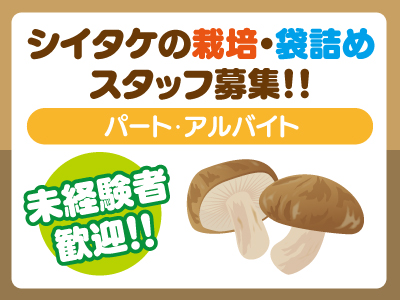 シイタケの栽培・袋詰めスタッフ募集!!★未経験者大歓迎!★午前のみなど勤務時間は応相談!
