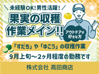【収穫作業】パート・アルバイト/短期/9月上旬〜2ヶ月程度のお仕事、体力に自信のある方、短期間でしっかり稼ぎたい方
