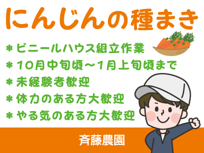 【にんじんの種まき】パート・アルバイト/短期/体力のある方・やる気のある方大歓迎、未経験者歓迎
