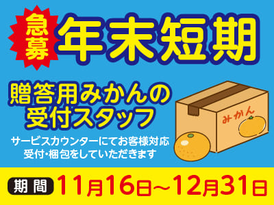 ［年末短期！贈答用みかんの受付スタッフ急募］初心者の方も安心！お気軽にお問い合わせください♪ 楽しくフレンドリーな職場です！