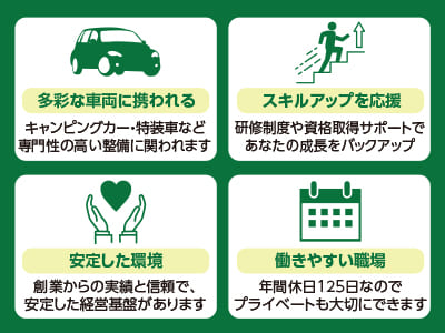 [サービス・メカニック募集] 従業員特典あり！休日にキャンピングカーを利用できます♪ 気軽に職場見学できますよ♪ 年間休日しっかり年間休日125日！イメージ02